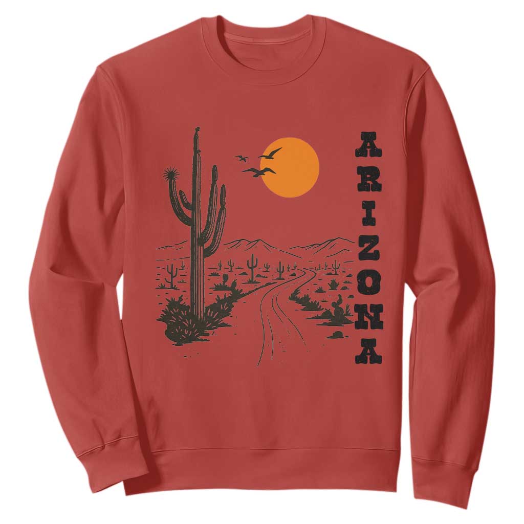 Retro Arizona Desert Road Sunset Graphic Sweatshirt Vintage Southwest Saguaro Cactus Travel Souvenir