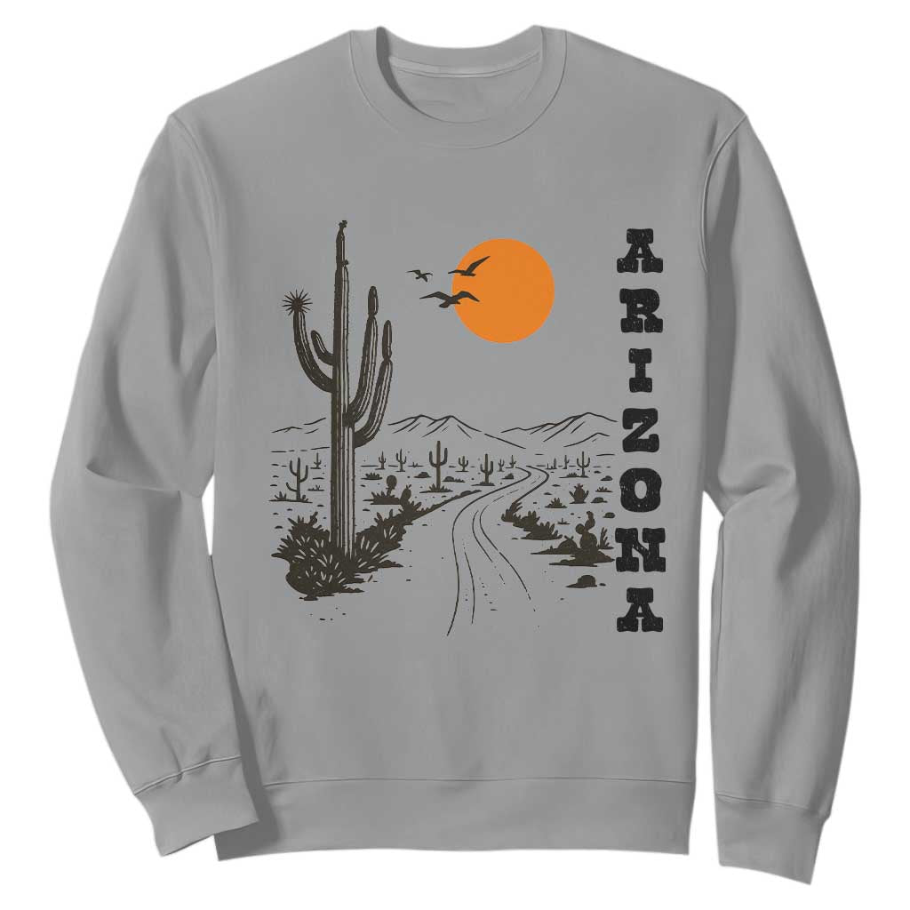 Retro Arizona Desert Road Sunset Graphic Sweatshirt Vintage Southwest Saguaro Cactus Travel Souvenir
