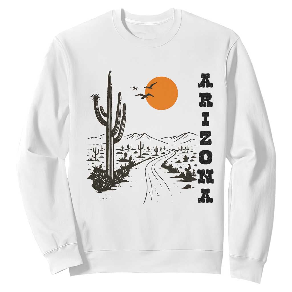 Retro Arizona Desert Road Sunset Graphic Sweatshirt Vintage Southwest Saguaro Cactus Travel Souvenir