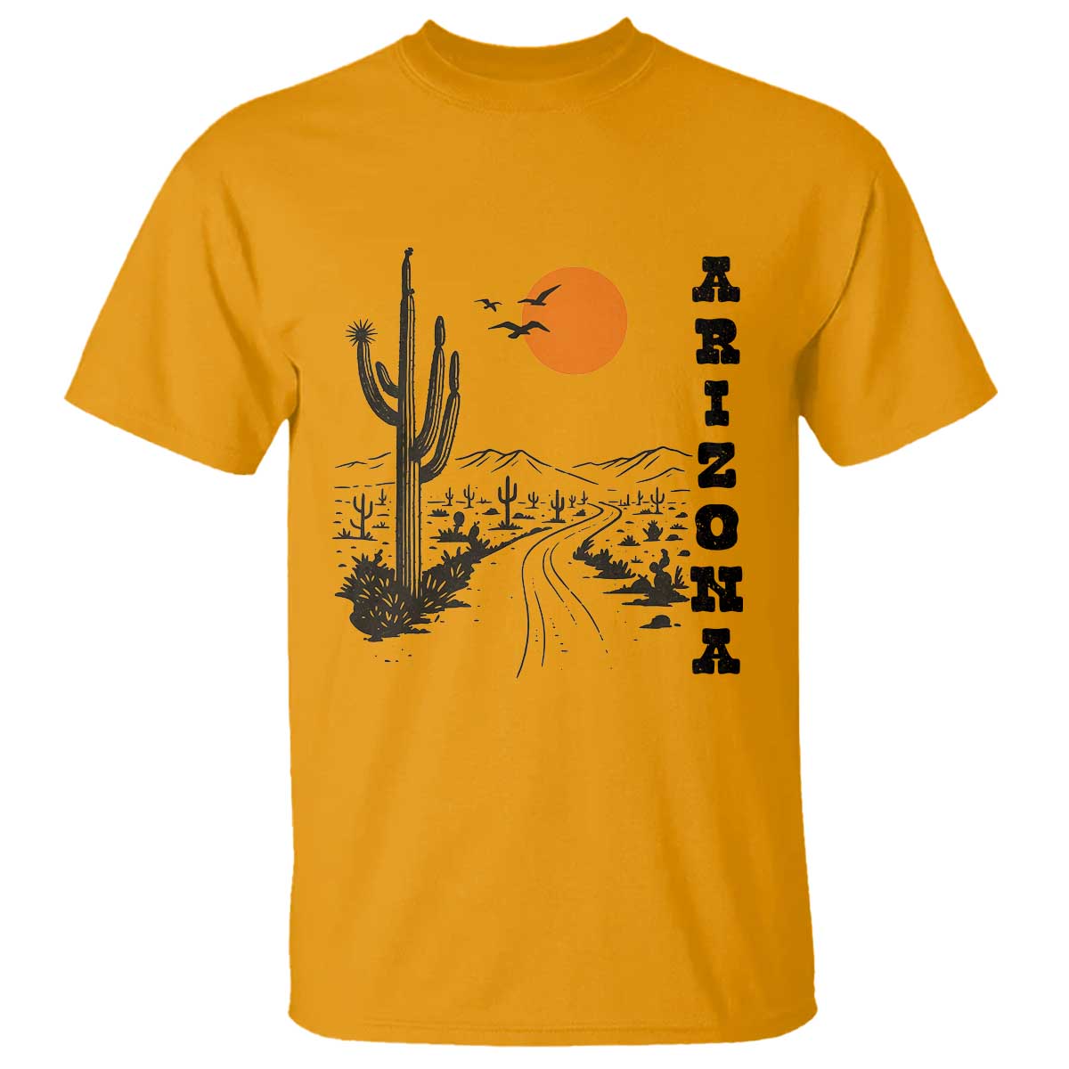 Retro Arizona Desert Road Sunset Graphic T Shirt Vintage Southwest Saguaro Cactus Travel Souvenir