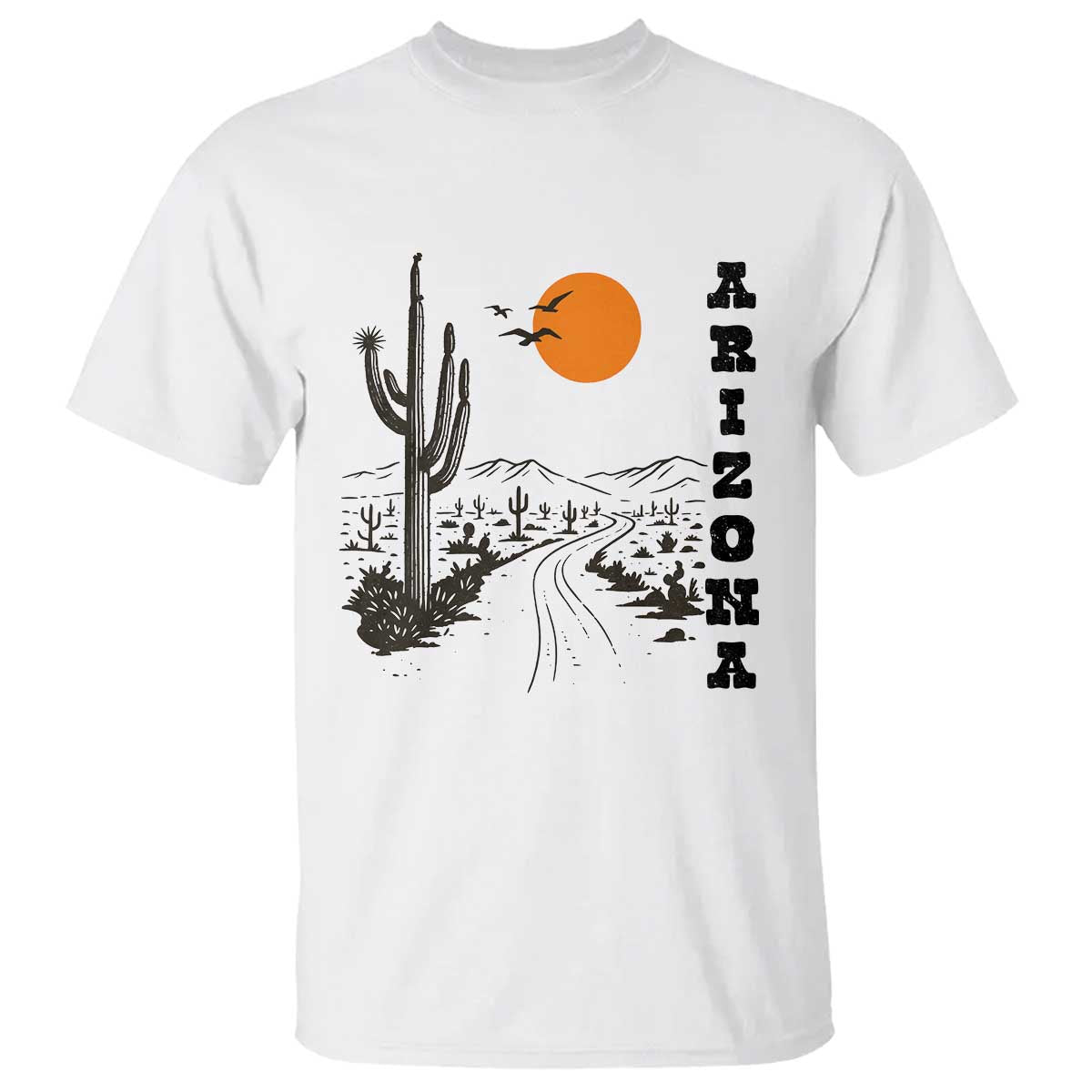 Retro Arizona Desert Road Sunset Graphic T Shirt Vintage Southwest Saguaro Cactus Travel Souvenir