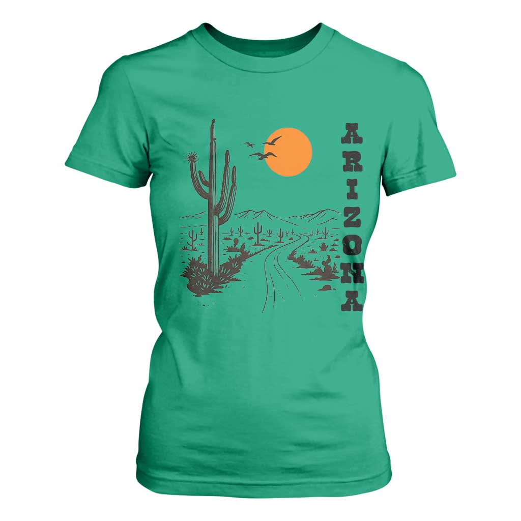 Retro Arizona Desert Road Sunset Graphic T Shirt For Women Vintage Southwest Saguaro Cactus Travel Souvenir