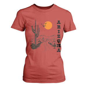 Retro Arizona Desert Road Sunset Graphic T Shirt For Women Vintage Southwest Saguaro Cactus Travel Souvenir