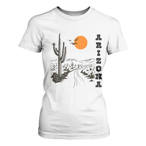 Retro Arizona Desert Road Sunset Graphic T Shirt For Women Vintage Southwest Saguaro Cactus Travel Souvenir