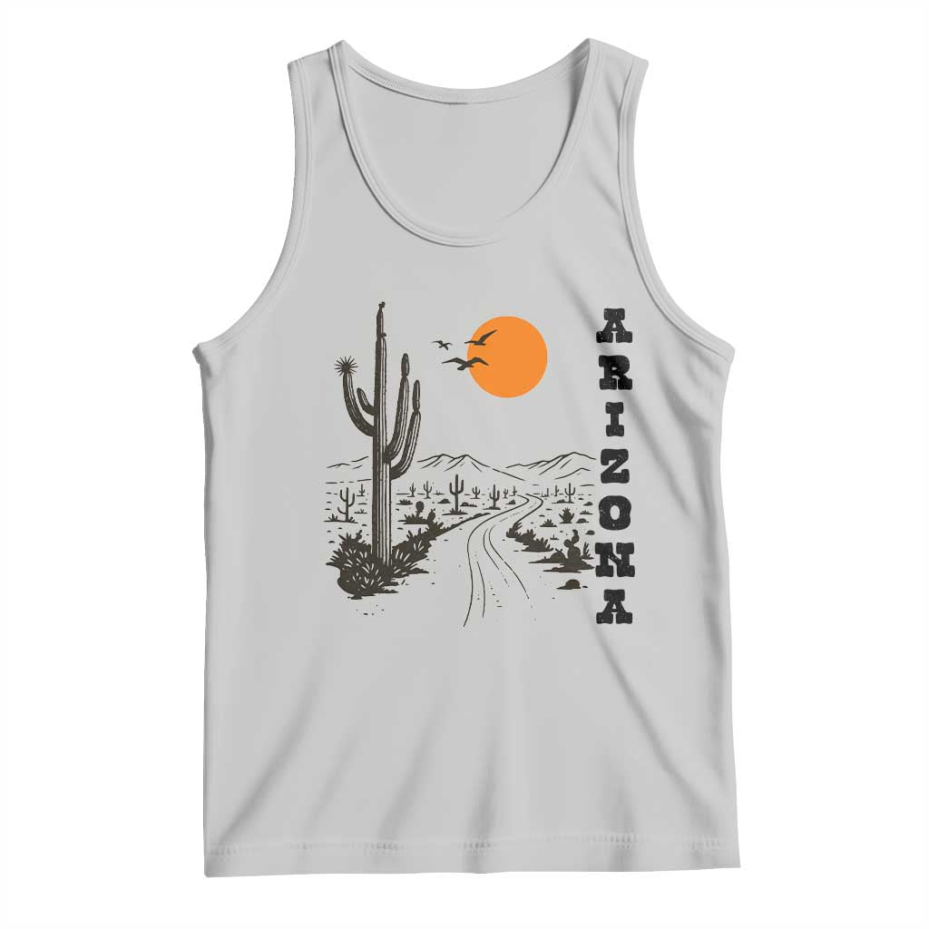 Retro Arizona Desert Road Sunset Graphic Tank Top Vintage Southwest Saguaro Cactus Travel Souvenir