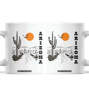 Retro Arizona Desert Road Sunset Graphic Coffee Mug Vintage Southwest Saguaro Cactus Travel Souvenir