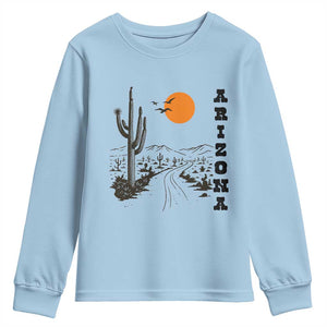 Retro Arizona Desert Road Sunset Graphic Youth Sweatshirt Vintage Southwest Saguaro Cactus Travel Souvenir