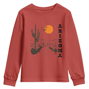 Retro Arizona Desert Road Sunset Graphic Youth Sweatshirt Vintage Southwest Saguaro Cactus Travel Souvenir