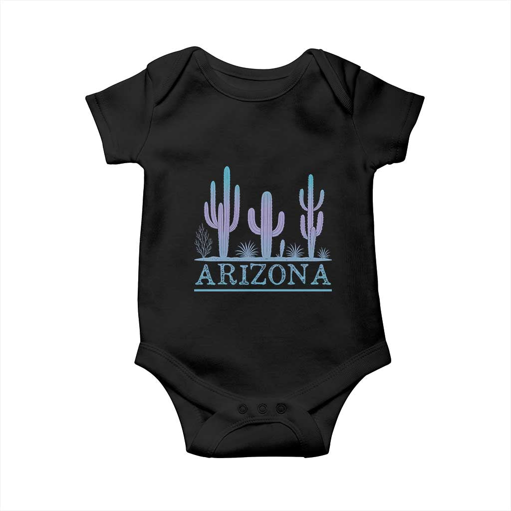 Retro Neon Silhouette Cactus Arizona Graphic Baby Onesie Modern Southwest Desert Aesthetic Travel Souvenir TS02 Black Print Your Wear