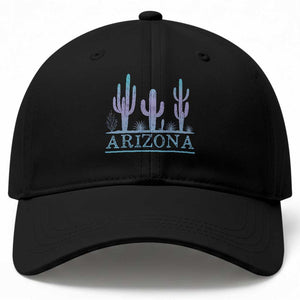 Retro Neon Silhouette Cactus Arizona Graphic Baseball Cap Modern Southwest Desert Aesthetic Travel Souvenir