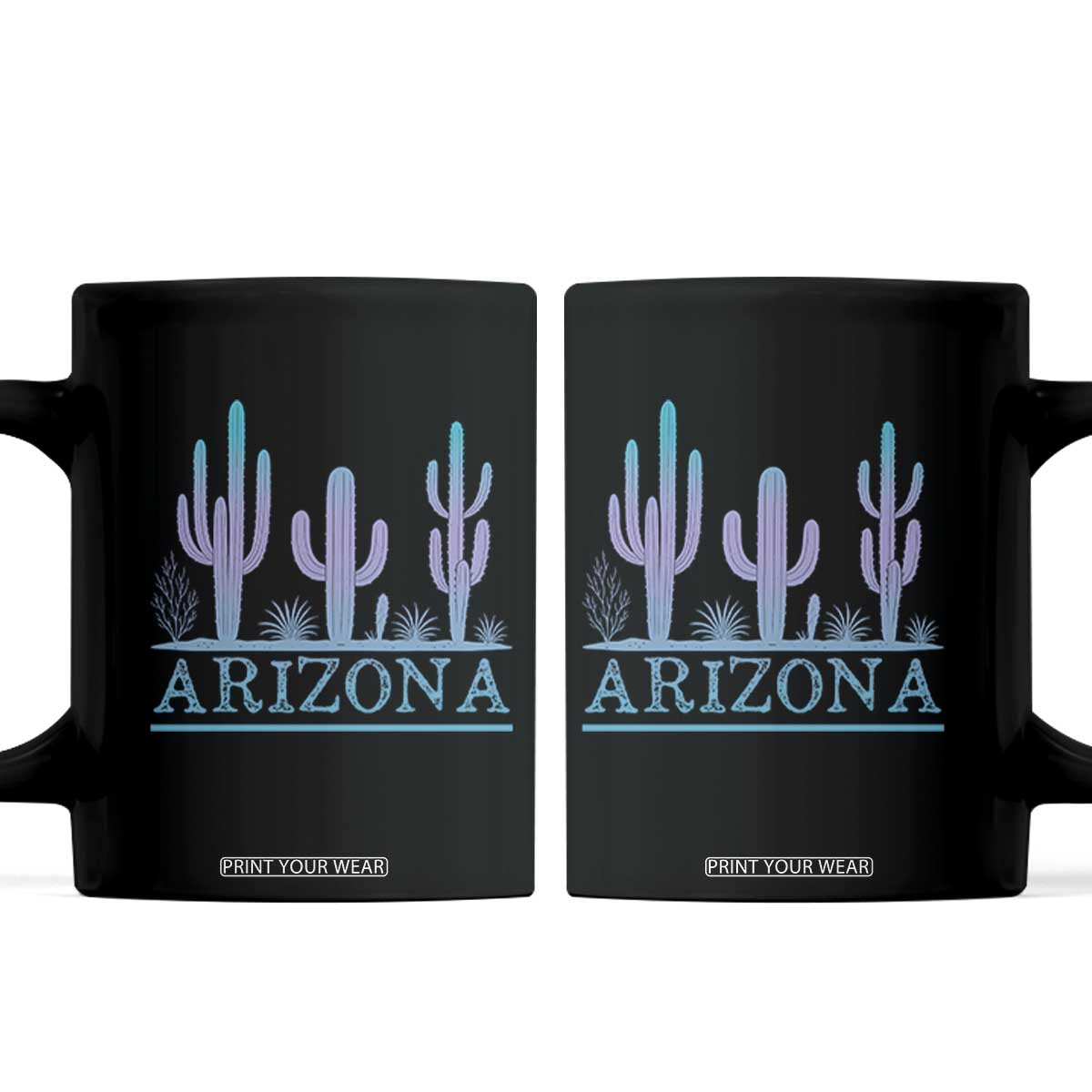 Retro Neon Silhouette Cactus Arizona Graphic Coffee Mug Modern Southwest Desert Aesthetic Travel Souvenir TS02 Black Print Your Wear