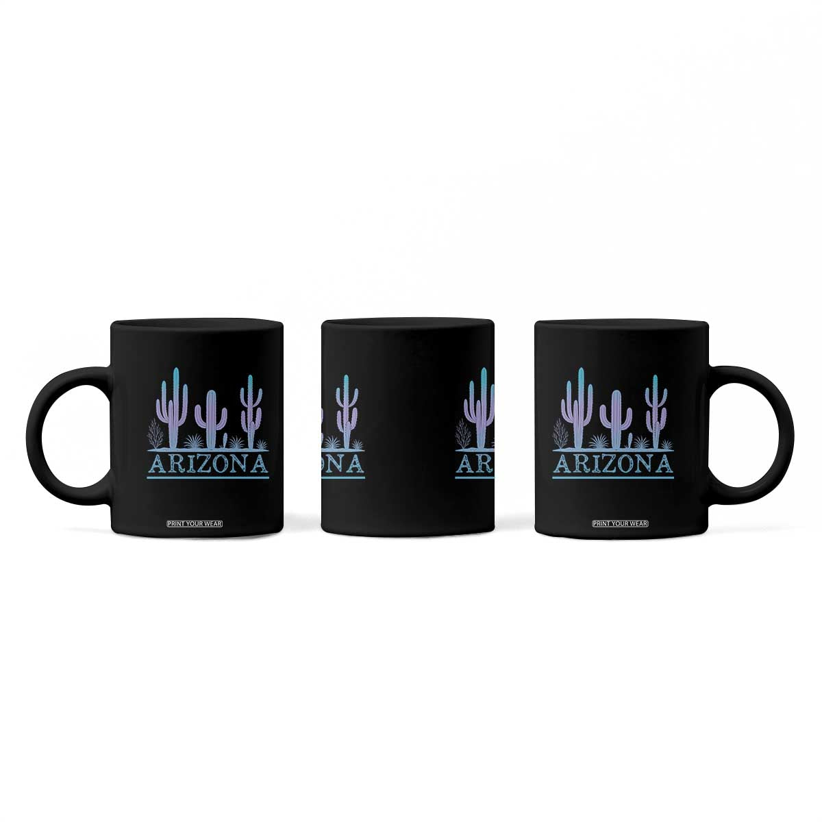 Retro Neon Silhouette Cactus Arizona Graphic Coffee Mug Modern Southwest Desert Aesthetic Travel Souvenir