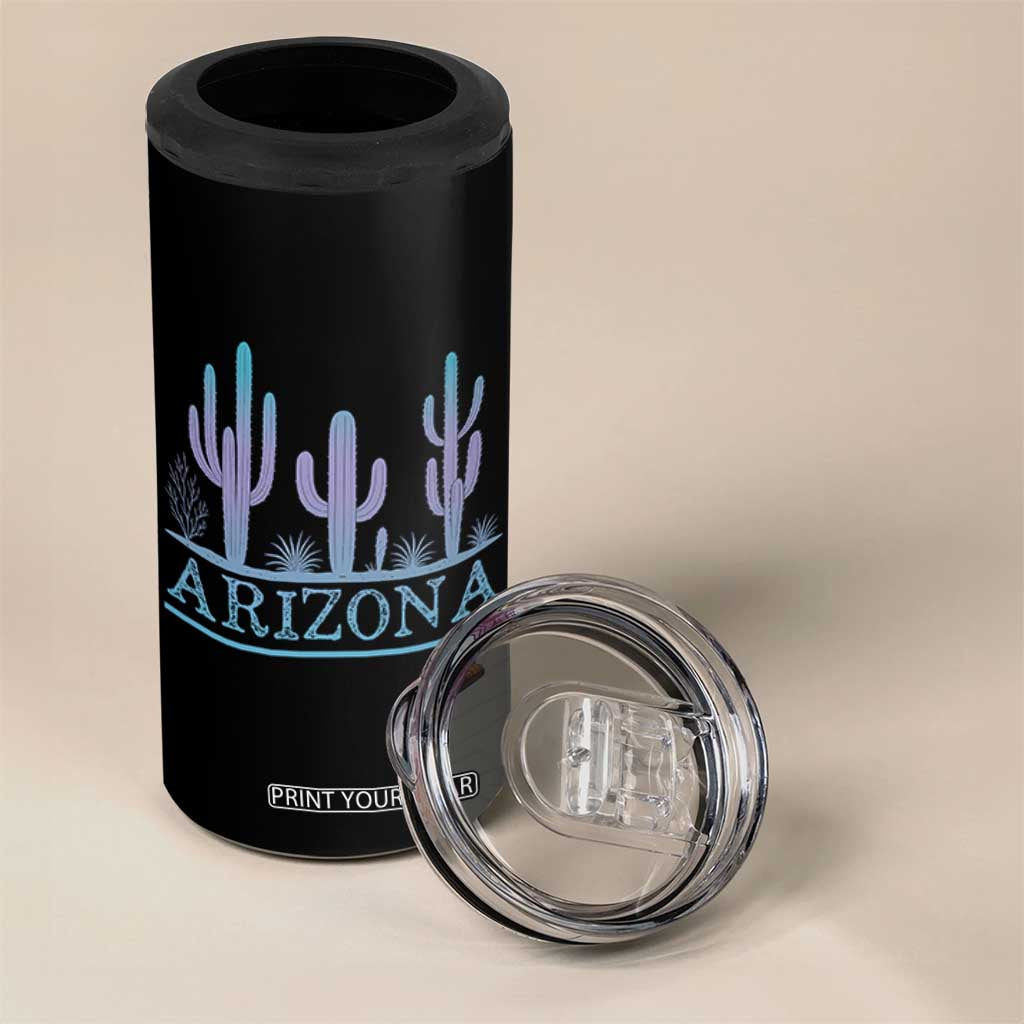 Retro Neon Silhouette Cactus Arizona Graphic 4 in 1 Can Cooler Tumbler Modern Southwest Desert Aesthetic Travel Souvenir