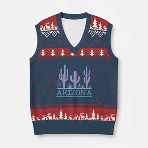 Retro Neon Silhouette Cactus Arizona Graphic V-Neck Knit Sweater Vest Modern Southwest Desert Aesthetic Travel Souvenir