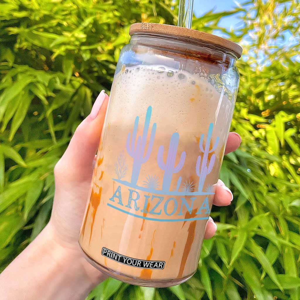 Retro Neon Silhouette Cactus Arizona Graphic Glass Can Modern Southwest Desert Aesthetic Travel Souvenir TS02 Black Print Your Wear