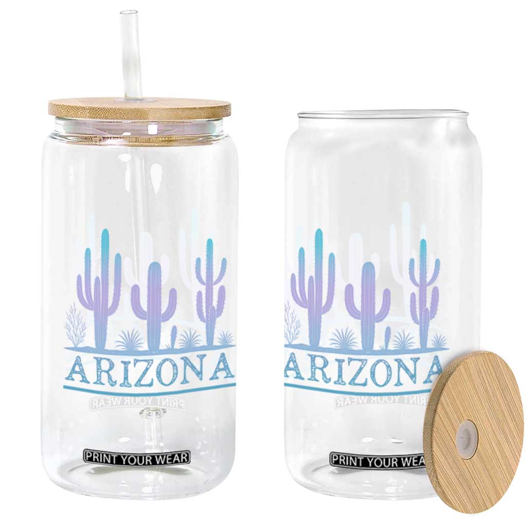 Retro Neon Silhouette Cactus Arizona Graphic Glass Can Modern Southwest Desert Aesthetic Travel Souvenir