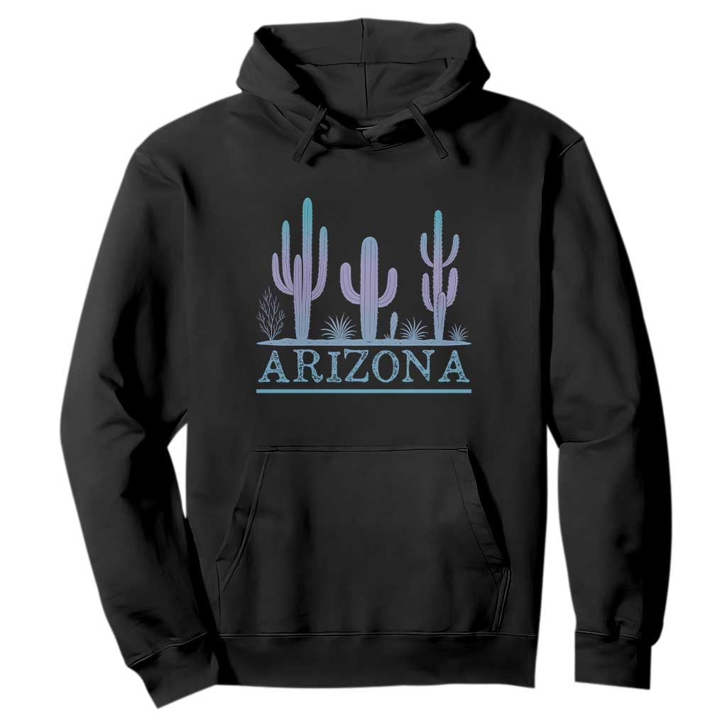 Retro Neon Silhouette Cactus Arizona Graphic Hoodie Modern Southwest Desert Aesthetic Travel Souvenir TS02 Black Print Your Wear