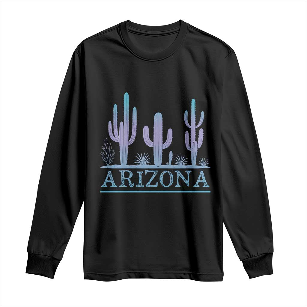 Retro Neon Silhouette Cactus Arizona Graphic Long Sleeve Shirt Modern Southwest Desert Aesthetic Travel Souvenir TS02 Black Print Your Wear
