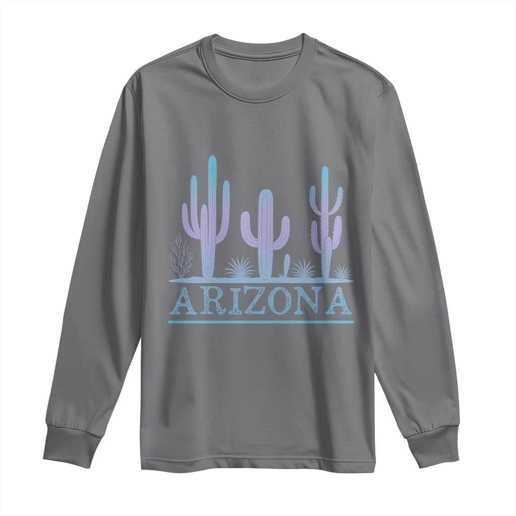 Retro Neon Silhouette Cactus Arizona Graphic Long Sleeve Shirt Modern Southwest Desert Aesthetic Travel Souvenir