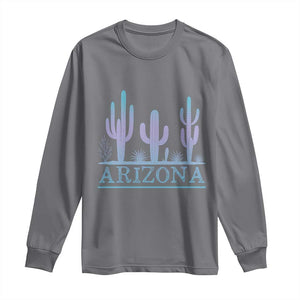 Retro Neon Silhouette Cactus Arizona Graphic Long Sleeve Shirt Modern Southwest Desert Aesthetic Travel Souvenir