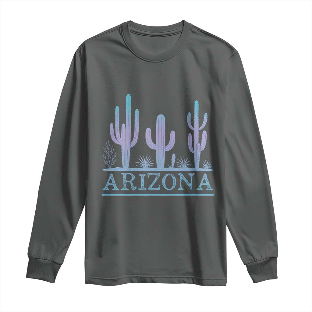 Retro Neon Silhouette Cactus Arizona Graphic Long Sleeve Shirt Modern Southwest Desert Aesthetic Travel Souvenir