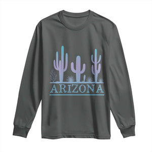 Retro Neon Silhouette Cactus Arizona Graphic Long Sleeve Shirt Modern Southwest Desert Aesthetic Travel Souvenir