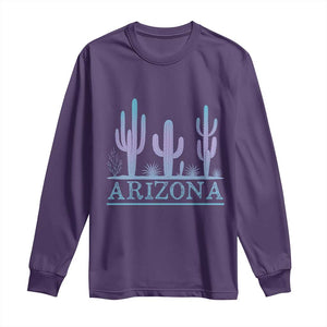 Retro Neon Silhouette Cactus Arizona Graphic Long Sleeve Shirt Modern Southwest Desert Aesthetic Travel Souvenir
