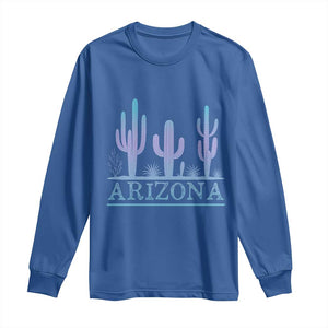 Retro Neon Silhouette Cactus Arizona Graphic Long Sleeve Shirt Modern Southwest Desert Aesthetic Travel Souvenir