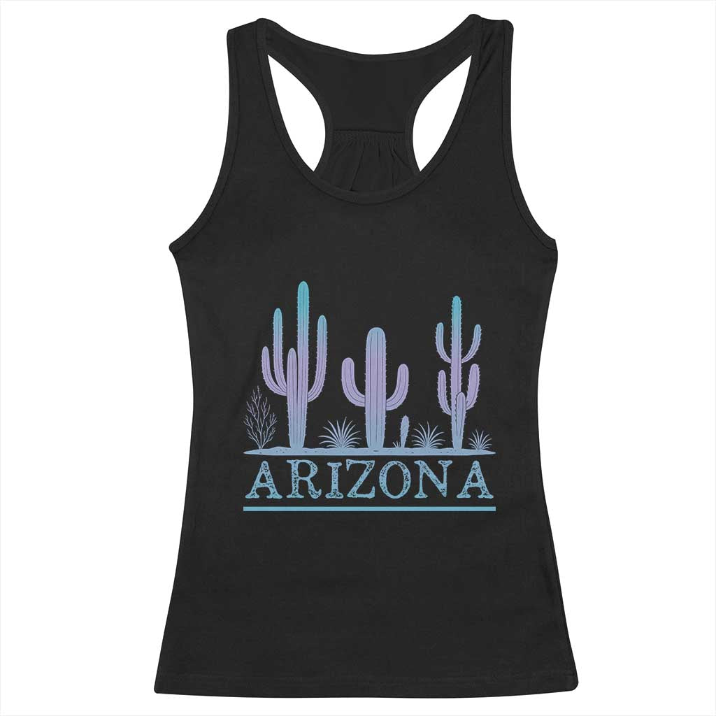 Retro Neon Silhouette Cactus Arizona Graphic Racerback Tank Top Modern Southwest Desert Aesthetic Travel Souvenir TS02 Black Print Your Wear