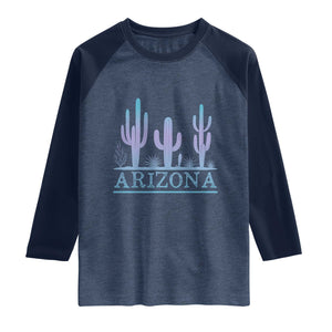 Retro Neon Silhouette Cactus Arizona Graphic Raglan Shirt Modern Southwest Desert Aesthetic Travel Souvenir
