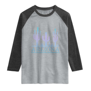Retro Neon Silhouette Cactus Arizona Graphic Raglan Shirt Modern Southwest Desert Aesthetic Travel Souvenir