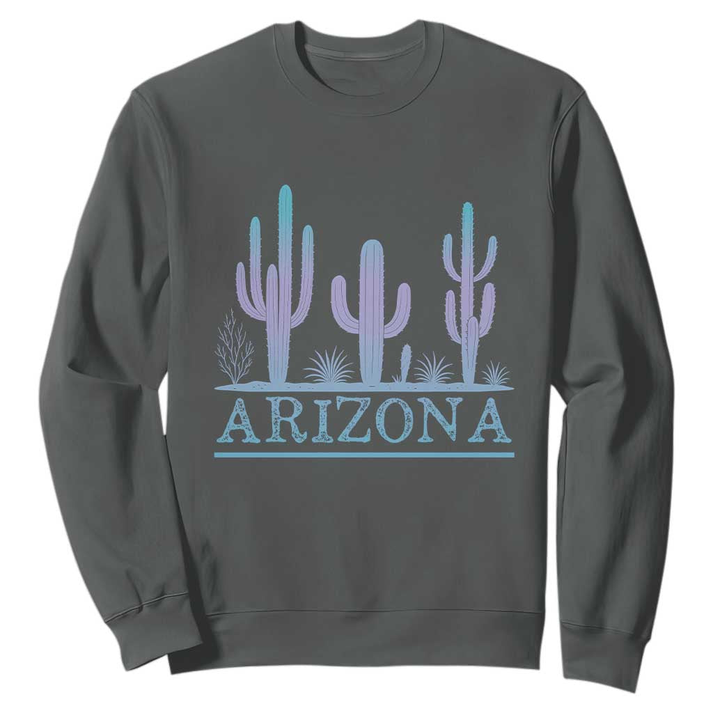 Retro Neon Silhouette Cactus Arizona Graphic Sweatshirt Modern Southwest Desert Aesthetic Travel Souvenir