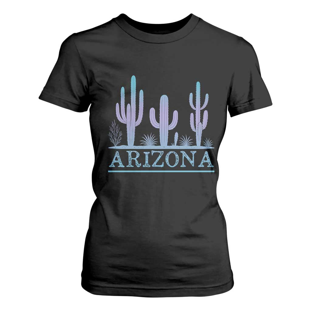 Retro Neon Silhouette Cactus Arizona Graphic T Shirt For Women Modern Southwest Desert Aesthetic Travel Souvenir TS02 Black Print Your Wear