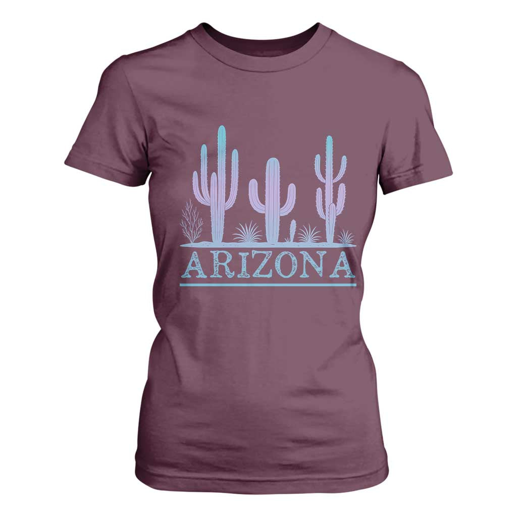Retro Neon Silhouette Cactus Arizona Graphic T Shirt For Women Modern Southwest Desert Aesthetic Travel Souvenir