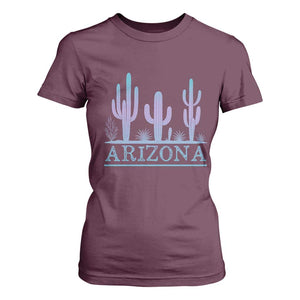 Retro Neon Silhouette Cactus Arizona Graphic T Shirt For Women Modern Southwest Desert Aesthetic Travel Souvenir