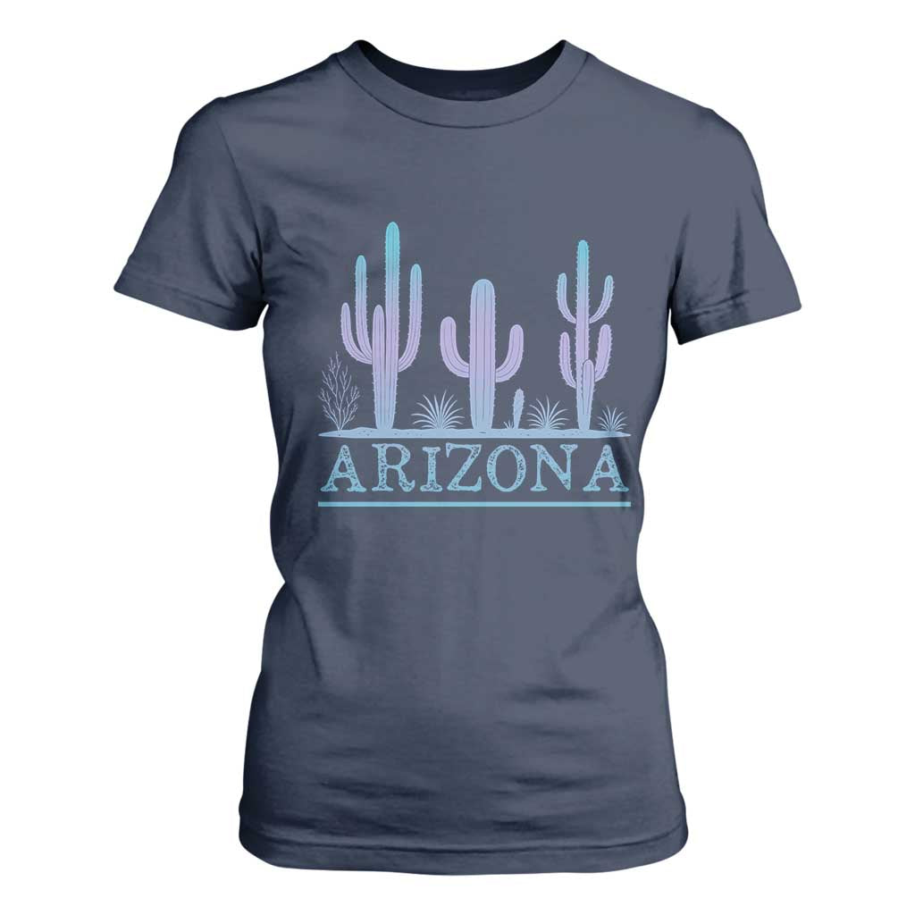 Retro Neon Silhouette Cactus Arizona Graphic T Shirt For Women Modern Southwest Desert Aesthetic Travel Souvenir