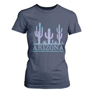 Retro Neon Silhouette Cactus Arizona Graphic T Shirt For Women Modern Southwest Desert Aesthetic Travel Souvenir