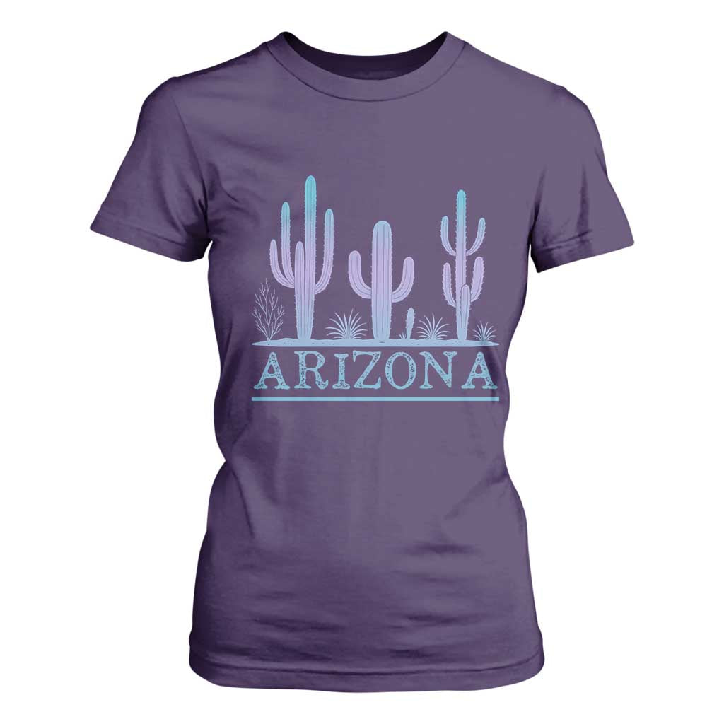 Retro Neon Silhouette Cactus Arizona Graphic T Shirt For Women Modern Southwest Desert Aesthetic Travel Souvenir