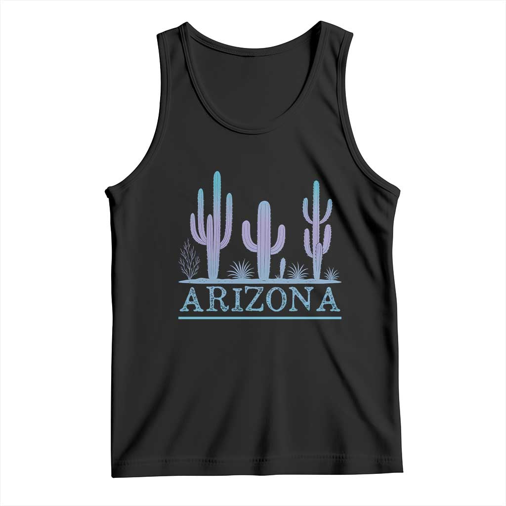 Retro Neon Silhouette Cactus Arizona Graphic Tank Top Modern Southwest Desert Aesthetic Travel Souvenir TS02 Black Print Your Wear