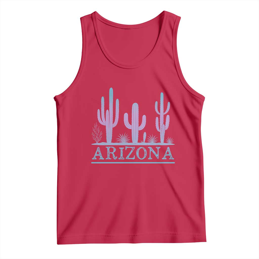 Retro Neon Silhouette Cactus Arizona Graphic Tank Top Modern Southwest Desert Aesthetic Travel Souvenir