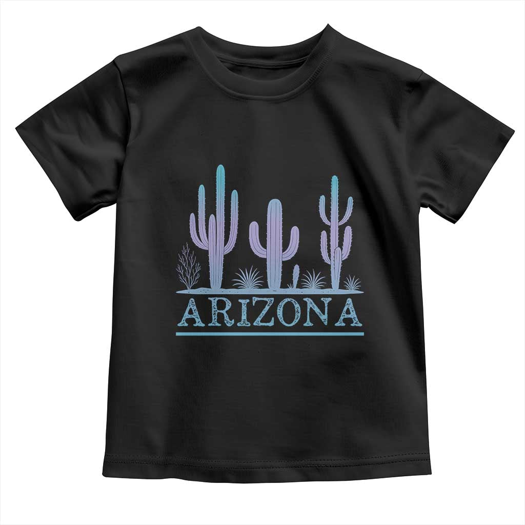 Retro Neon Silhouette Cactus Arizona Graphic Toddler T Shirt Modern Southwest Desert Aesthetic Travel Souvenir TS02 Black Print Your Wear