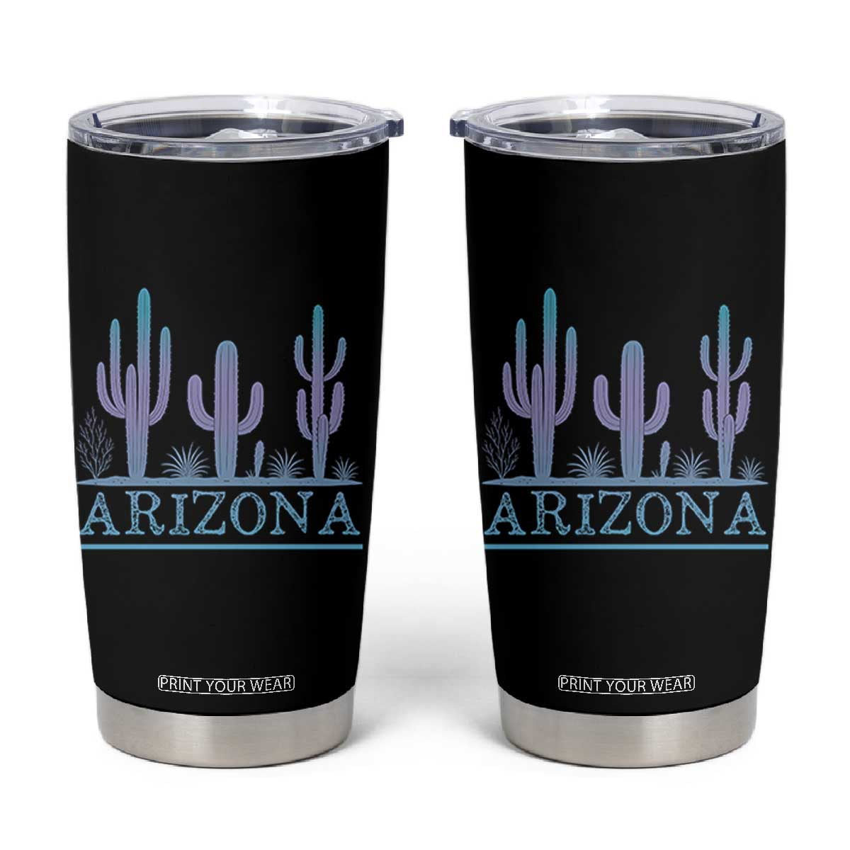 Retro Neon Silhouette Cactus Arizona Graphic Tumbler Cup Modern Southwest Desert Aesthetic Travel Souvenir