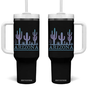 Retro Neon Silhouette Cactus Arizona Graphic Tumbler With Handle Modern Southwest Desert Aesthetic Travel Souvenir