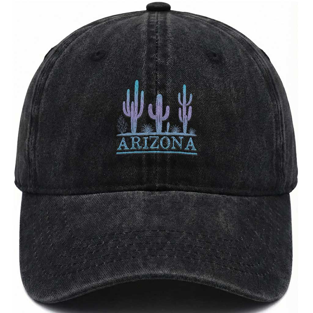 Retro Neon Silhouette Cactus Arizona Graphic Washed Cotton Baseball Cap Modern Southwest Desert Aesthetic Travel Souvenir TS02 Print Your Wear