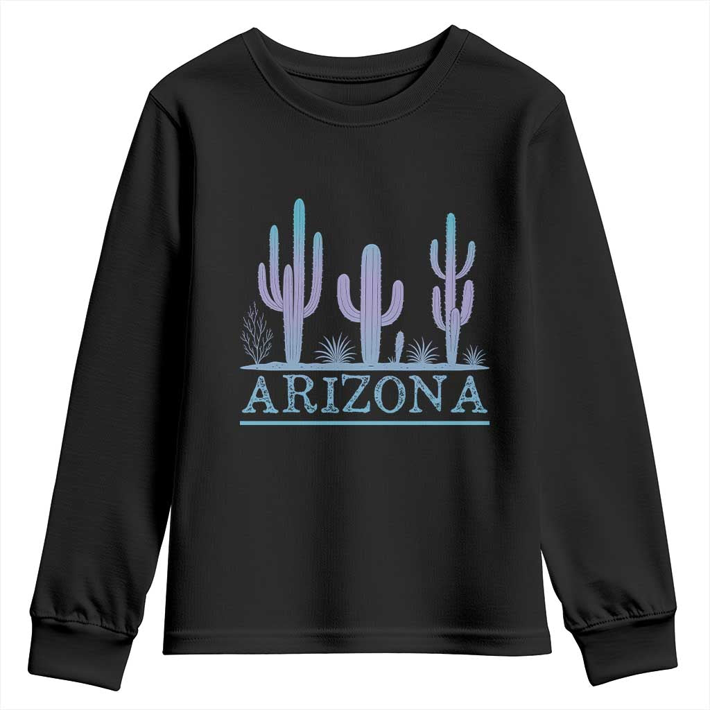 Retro Neon Silhouette Cactus Arizona Graphic Youth Sweatshirt Modern Southwest Desert Aesthetic Travel Souvenir TS02 Black Print Your Wear