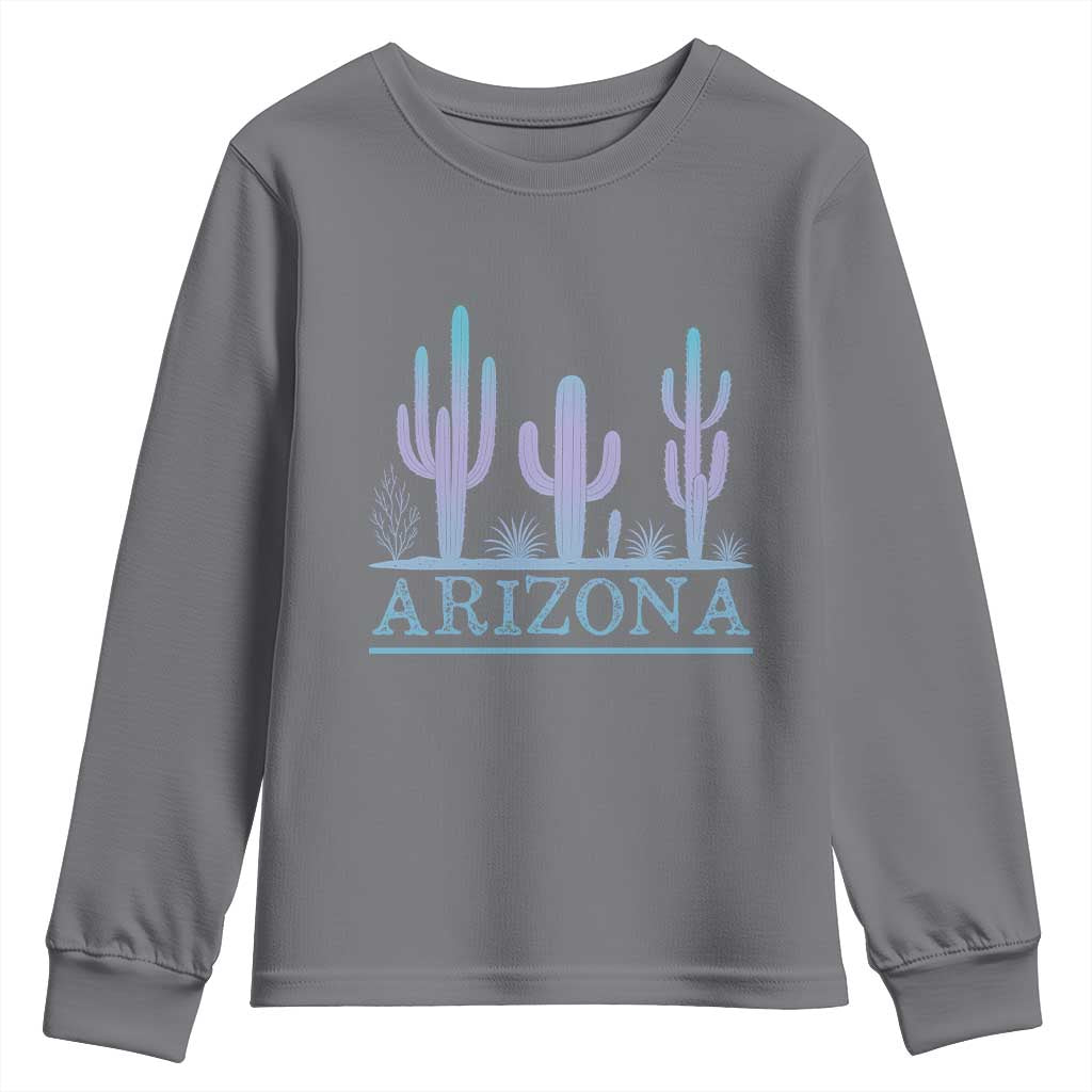 Retro Neon Silhouette Cactus Arizona Graphic Youth Sweatshirt Modern Southwest Desert Aesthetic Travel Souvenir