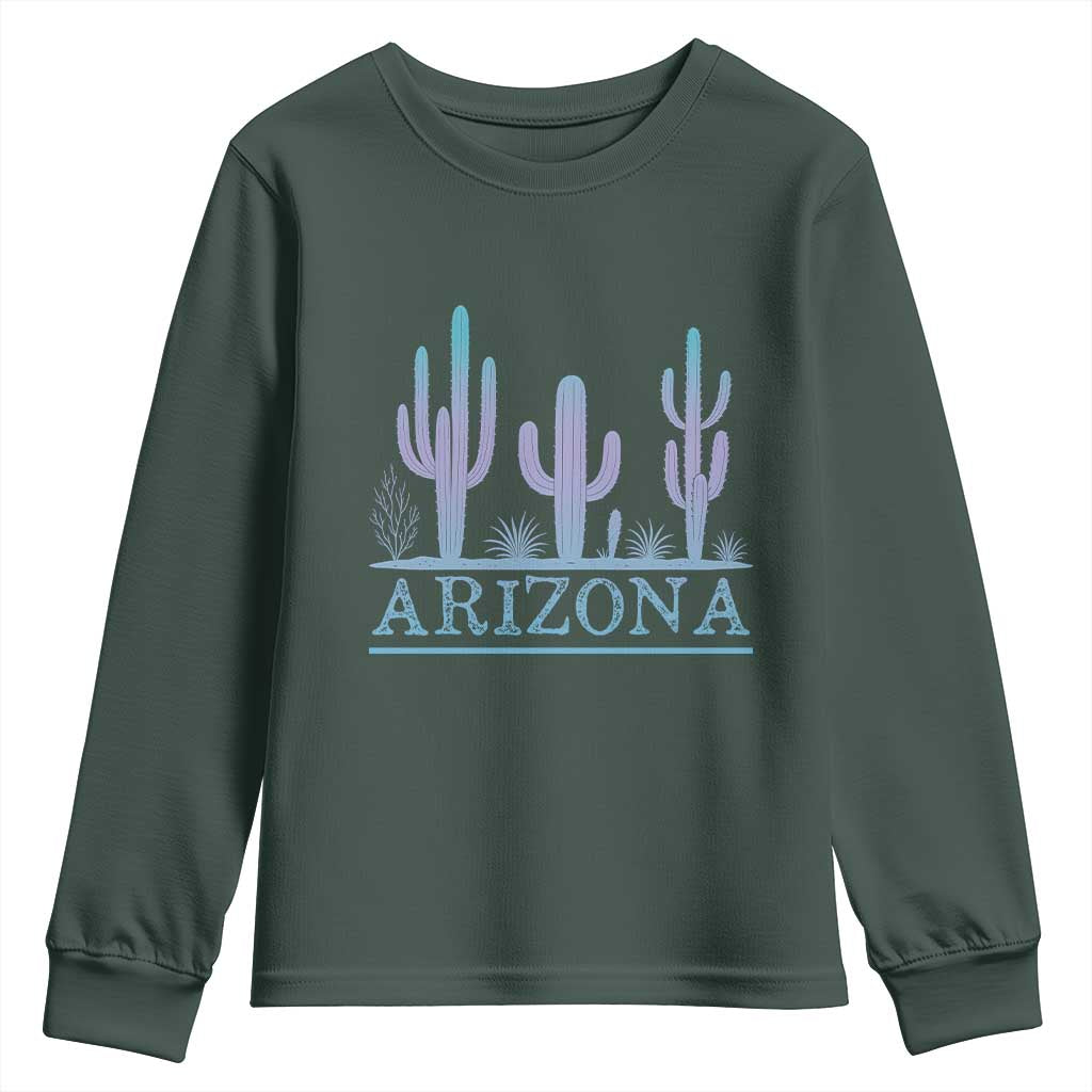 Retro Neon Silhouette Cactus Arizona Graphic Youth Sweatshirt Modern Southwest Desert Aesthetic Travel Souvenir