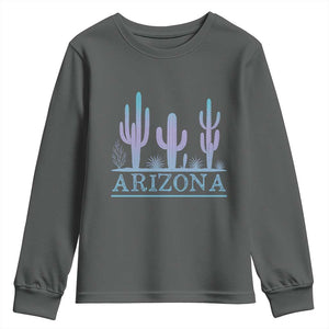 Retro Neon Silhouette Cactus Arizona Graphic Youth Sweatshirt Modern Southwest Desert Aesthetic Travel Souvenir