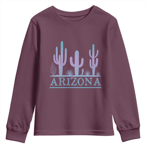 Retro Neon Silhouette Cactus Arizona Graphic Youth Sweatshirt Modern Southwest Desert Aesthetic Travel Souvenir