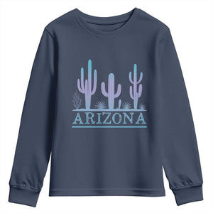 Retro Neon Silhouette Cactus Arizona Graphic Youth Sweatshirt Modern Southwest Desert Aesthetic Travel Souvenir